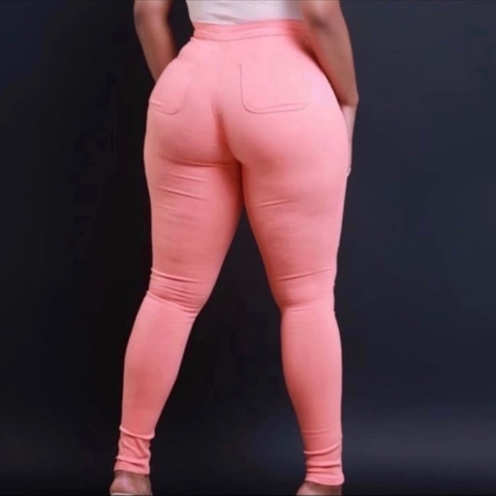 Boutique | Light Orange Salmon Stretchy High Waist Jeans